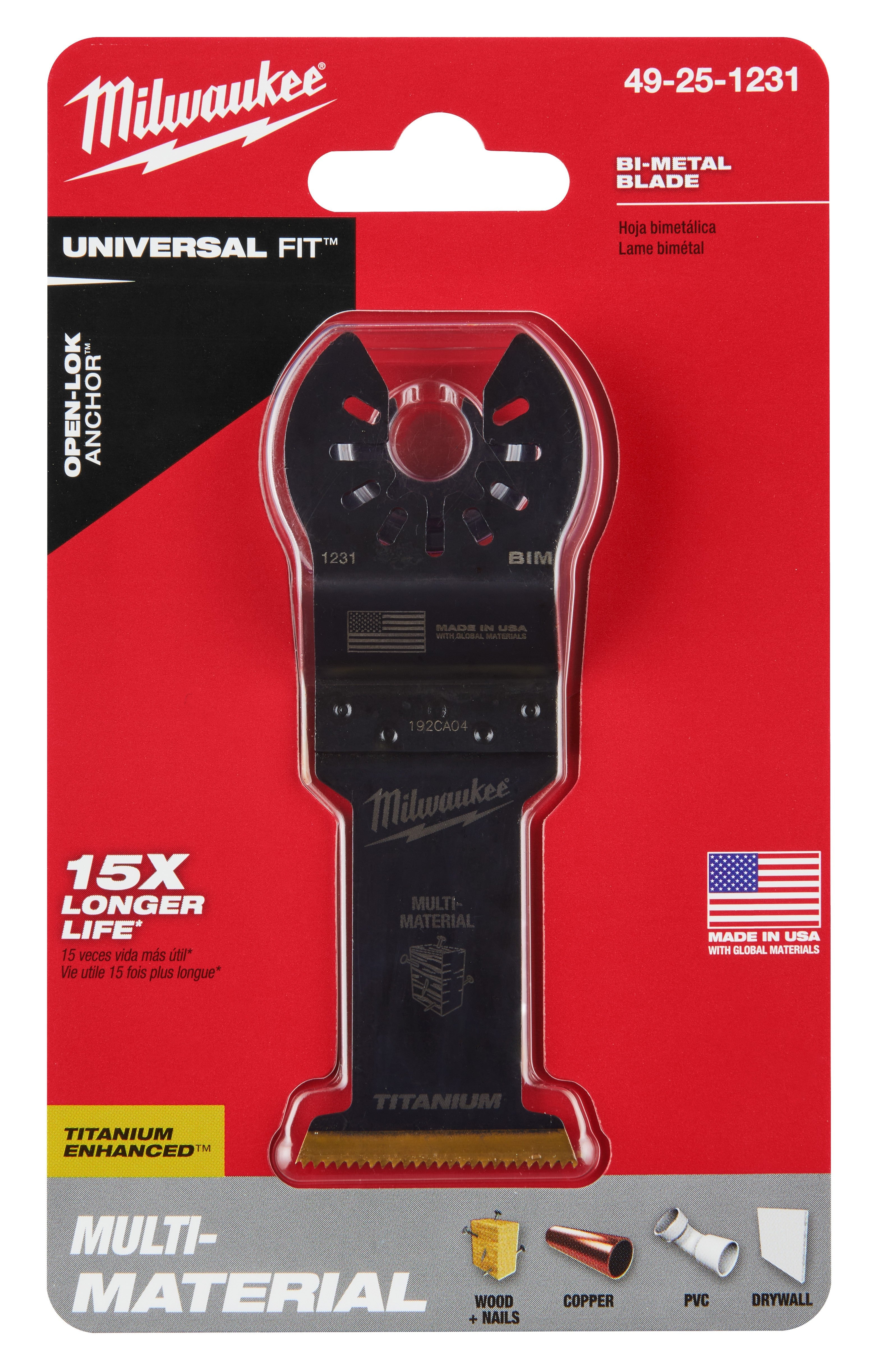 Milwaukee  49-25-1231 Milwaukee® OPEN-LOK™ 1-3/8 TITANIUM ENHANCED BI-METAL MULTI-MATERIAL BLADE 1PK