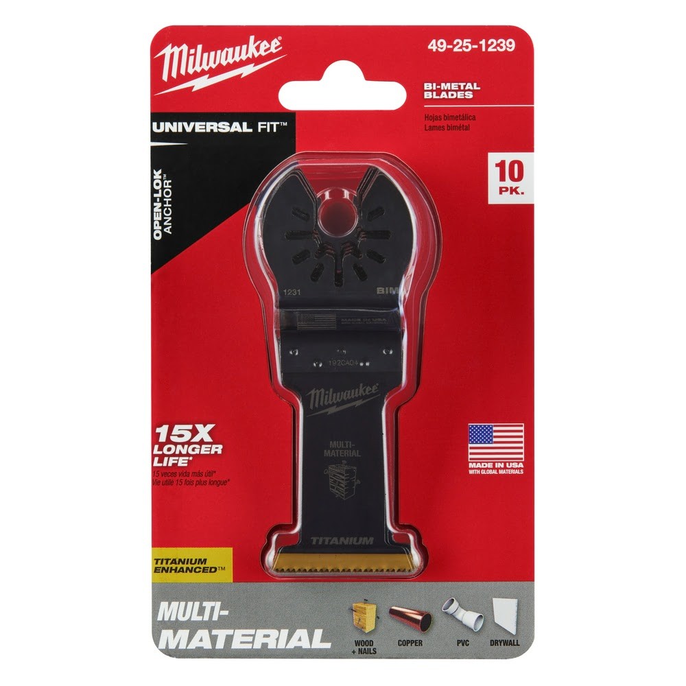 Milwaukee 49-25-1239 OPEN-LOK™ 1-3/8 TITANIUM ENHANCED Bi-Metal Multi-Material Blades 10 Pack