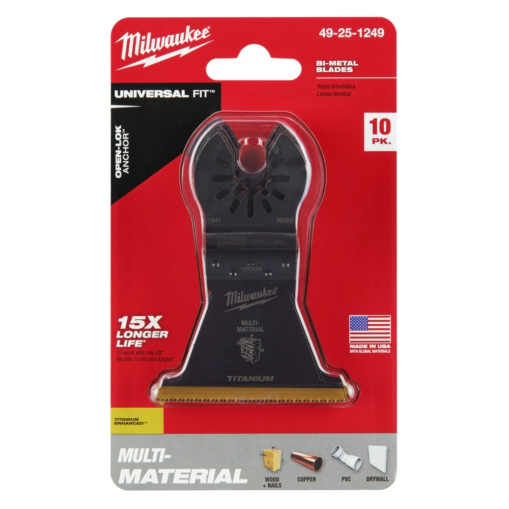 Milwaukee 49-25-1249 OPEN-LOK™ 2-1/2 TITANIUM ENHANCED Bi-Metal Multi-Material Blades 10 Pack