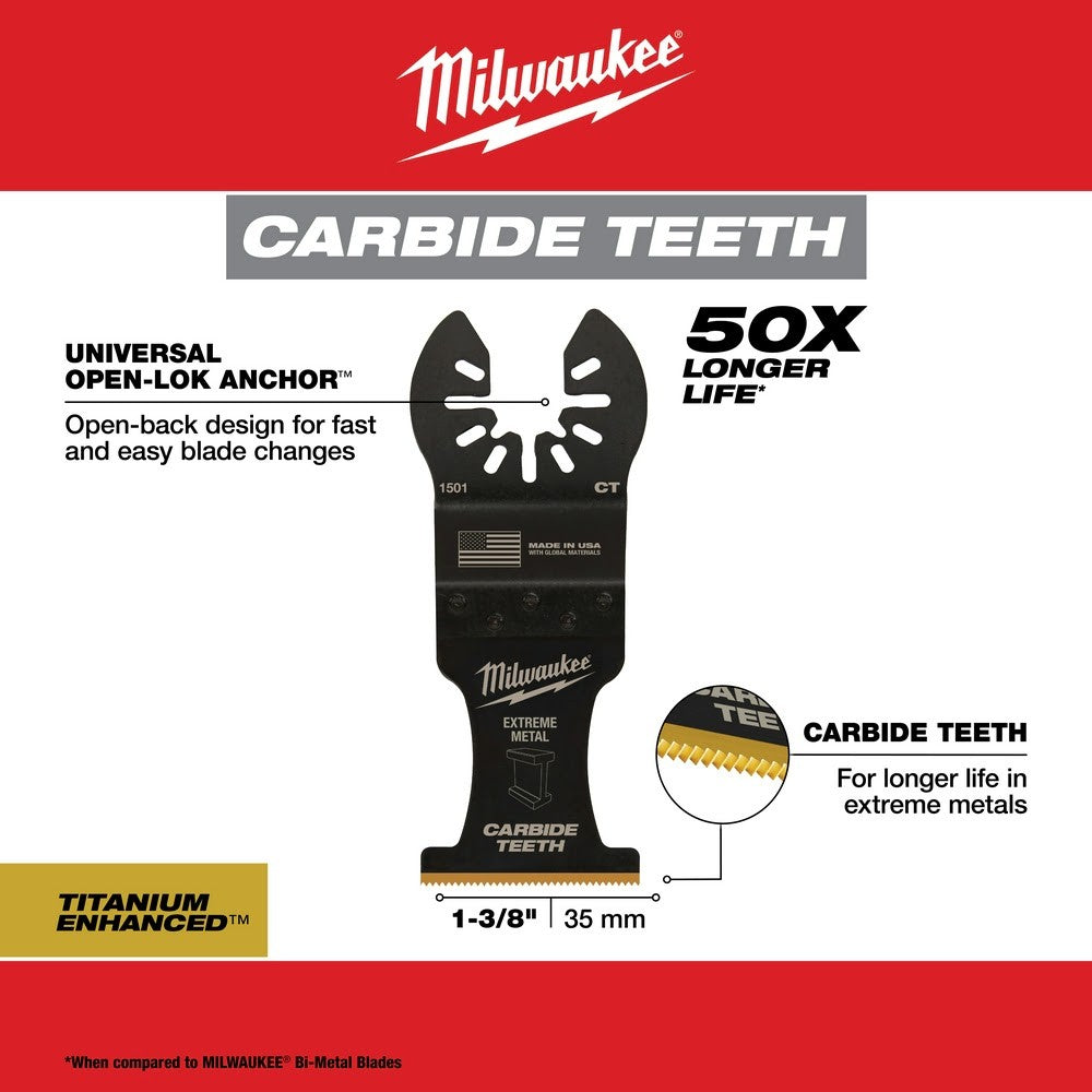 Milwaukee  49-25-1505 Milwaukee® OPEN-LOK™ 1-3/8 TITANIUM ENHANCED CARBIDE TEETH METAL BLADE 5PK