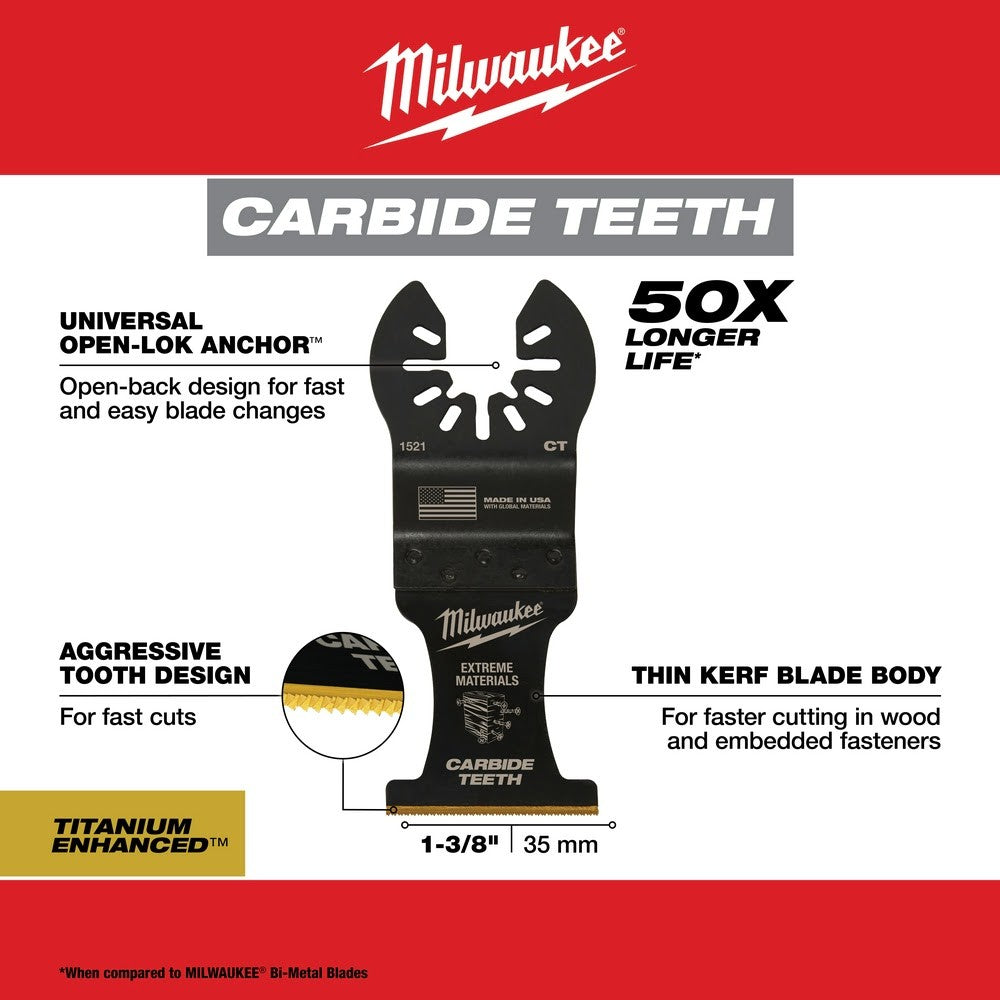 Milwaukee  49-25-1522 Milwaukee® OPEN-LOK™ 1-3/8 TITANIUM ENHANCED CARBIDE TEETH MULTI-MATERIAL BLADE 2PK