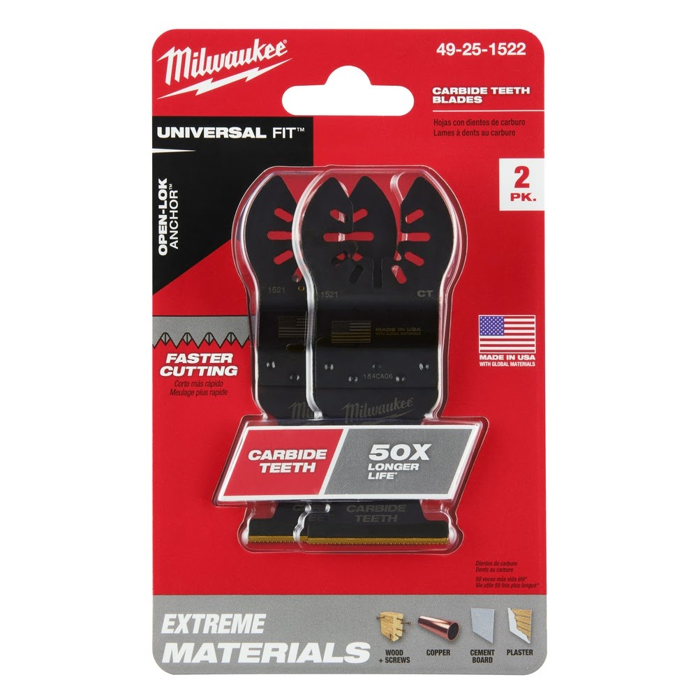 Milwaukee  49-25-1522 Milwaukee® OPEN-LOK™ 1-3/8 TITANIUM ENHANCED CARBIDE TEETH MULTI-MATERIAL BLADE 2PK