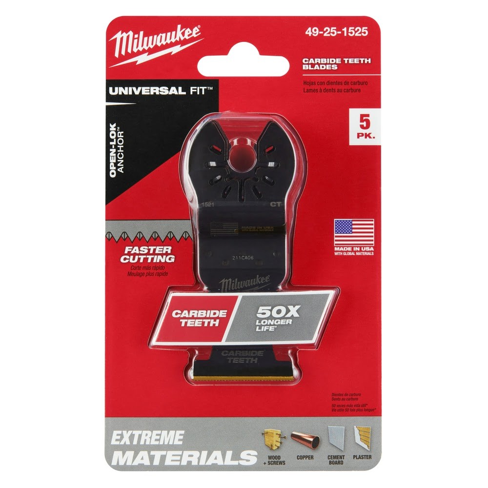 Milwaukee  49-25-1525 Milwaukee® OPEN-LOK™ 1-3/8 TITANIUM ENHANCED CARBIDE TEETH MULTI-MATERIAL BLADE 5PK