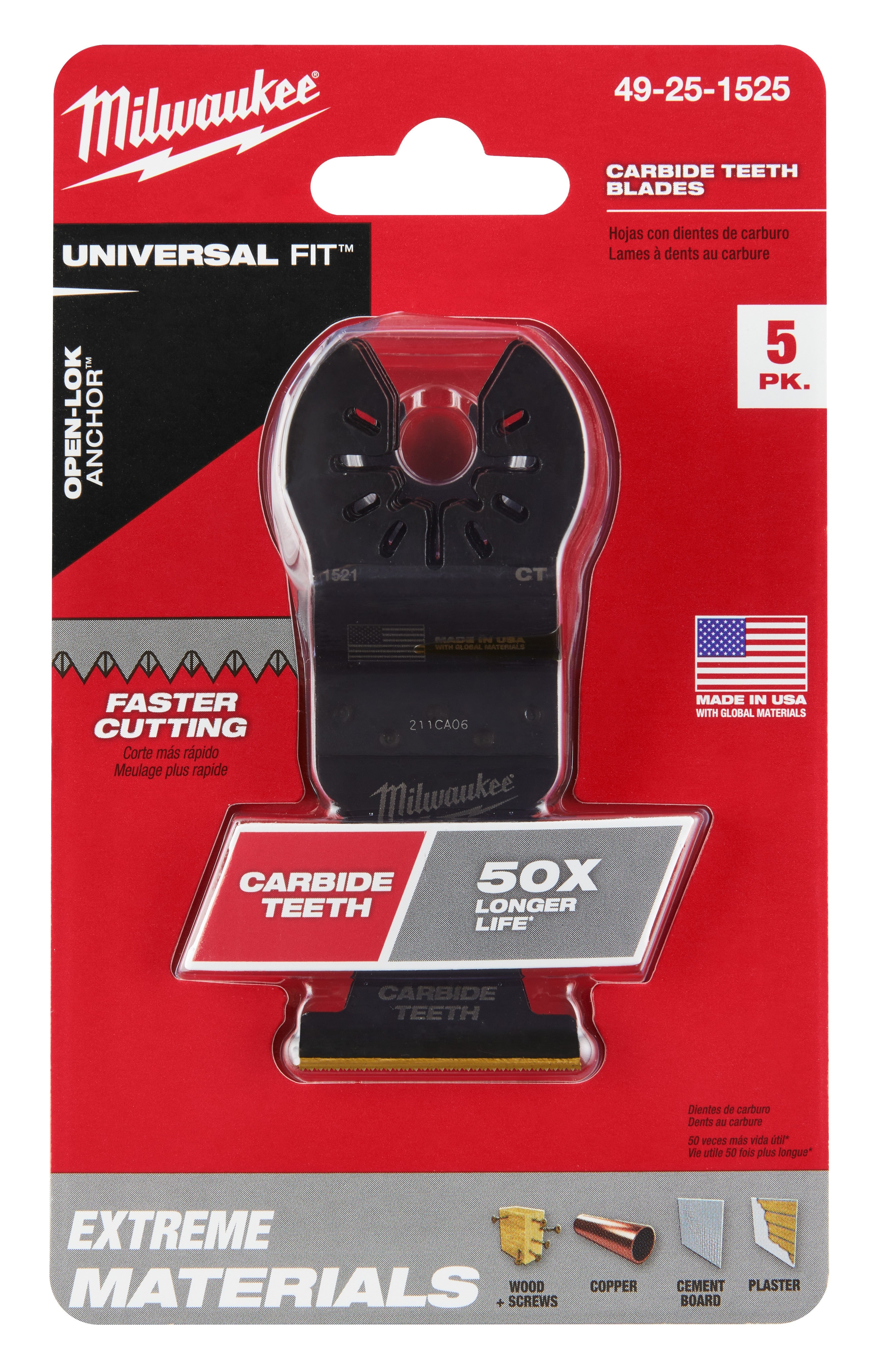 Milwaukee  49-25-1525 Milwaukee® OPEN-LOK™ 1-3/8 TITANIUM ENHANCED CARBIDE TEETH MULTI-MATERIAL BLADE 5PK