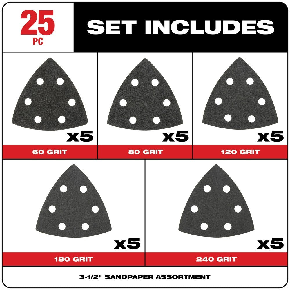 Milwaukee 49-25-2025 OPEN-LOK™ 3-1/2 Triangle Sandpaper Variety Pack 25Pc