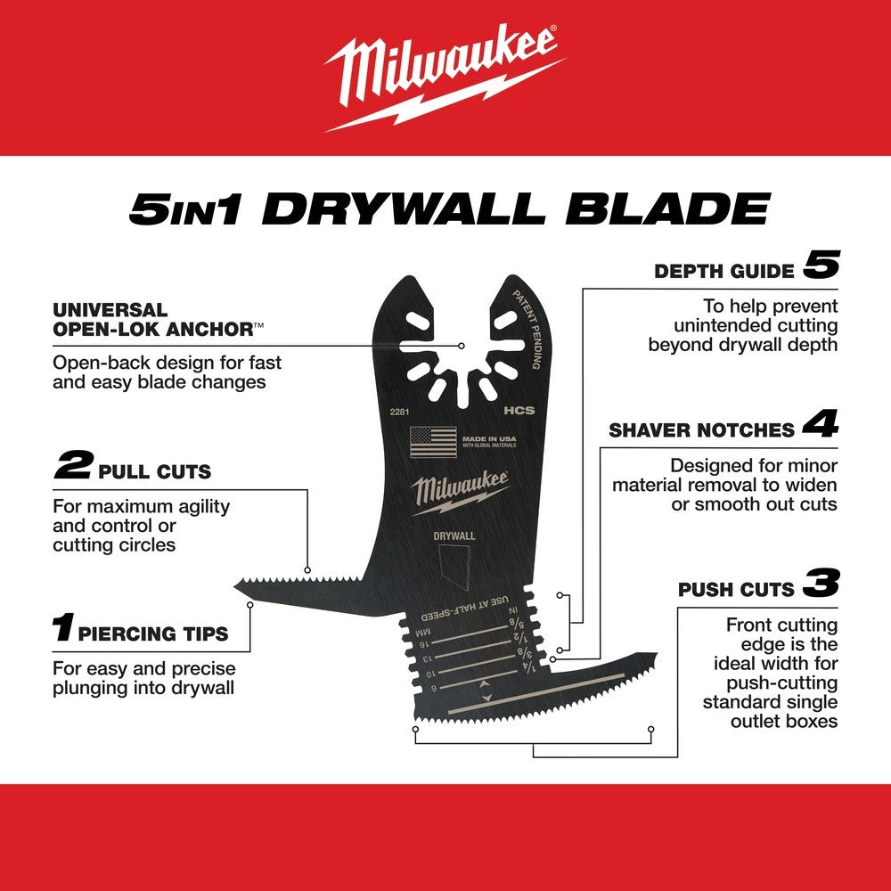 Milwaukee 49-25-2281 OPEN-LOK™ 5-IN-1 Drywall Blade 1 Pack