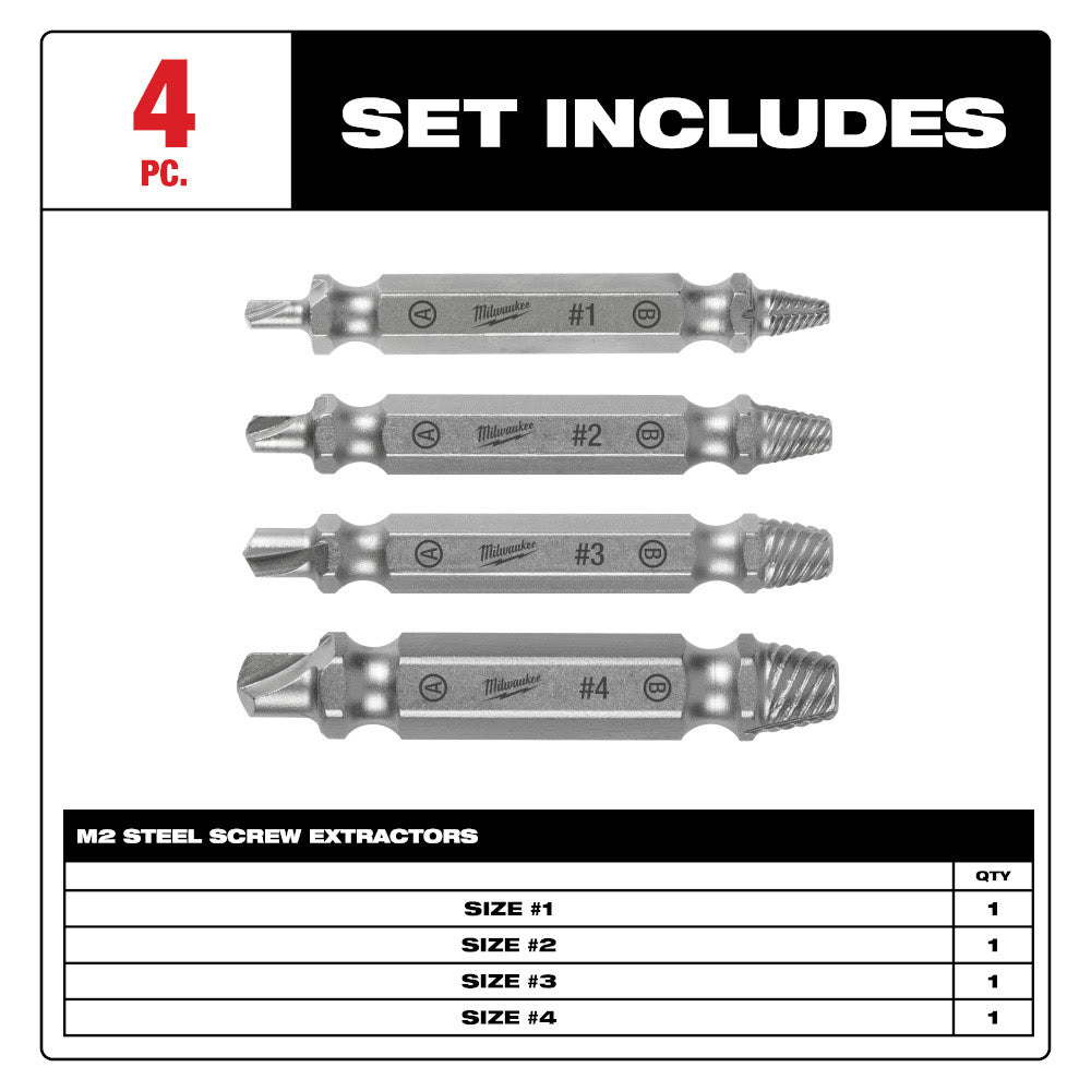 Milwaukee 49-57-9001 M2 Steel Screw Extractor Set 4PC