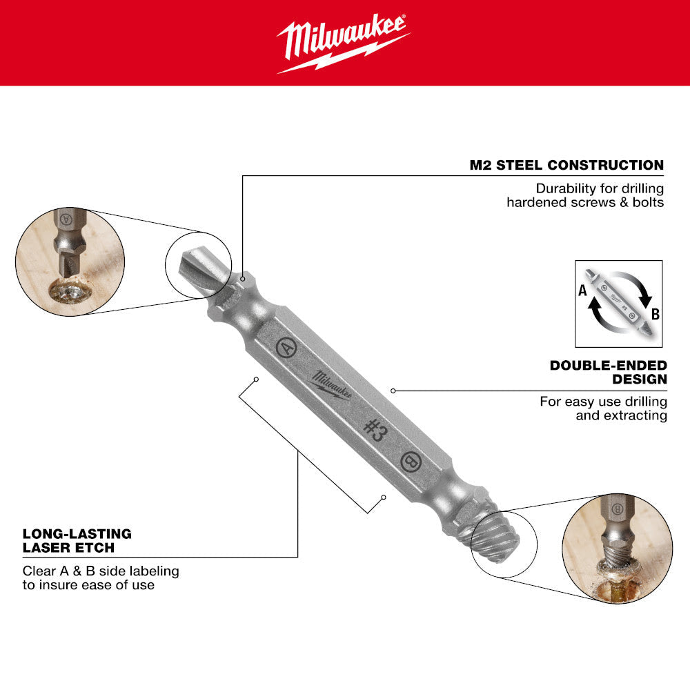 Milwaukee 49-57-9001 M2 Steel Screw Extractor Set 4PC