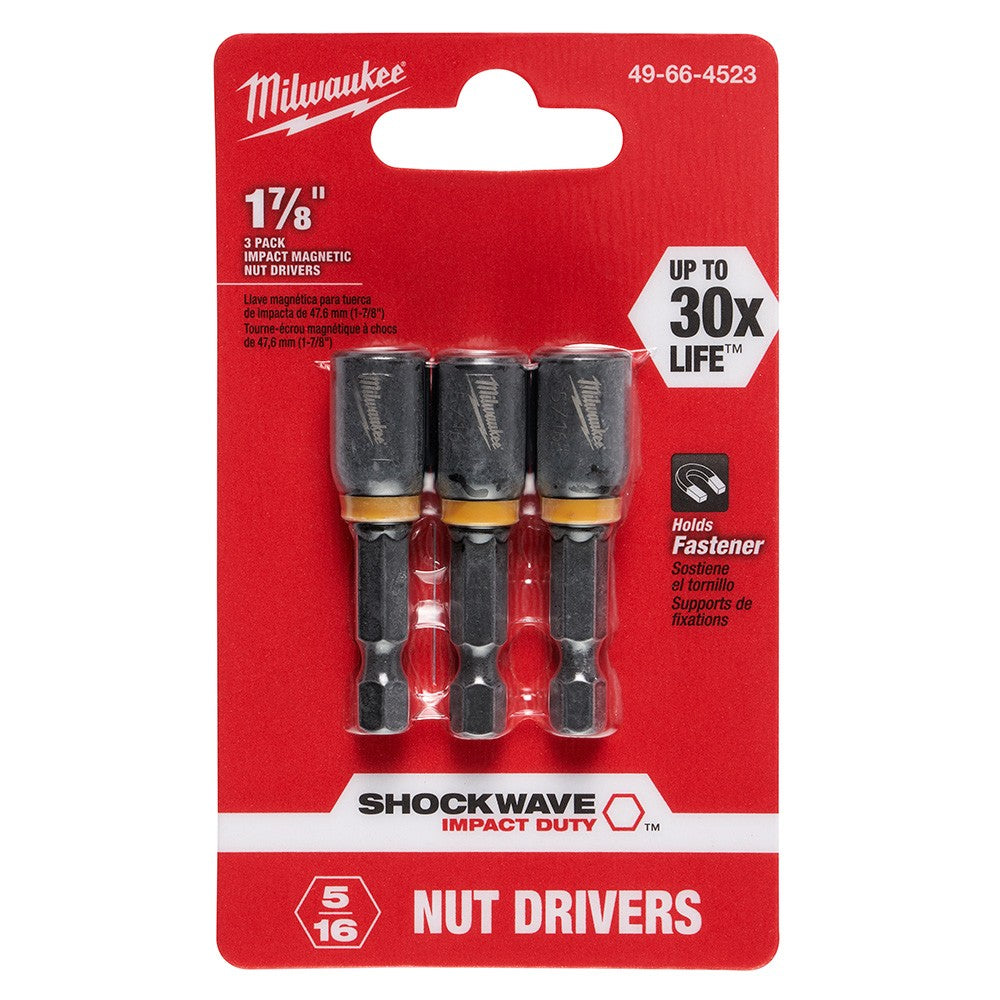 Milwaukee 49-66-4523 5/16 x 1-7/8 Shockwave Magnetic Nut Driver 3-Pack