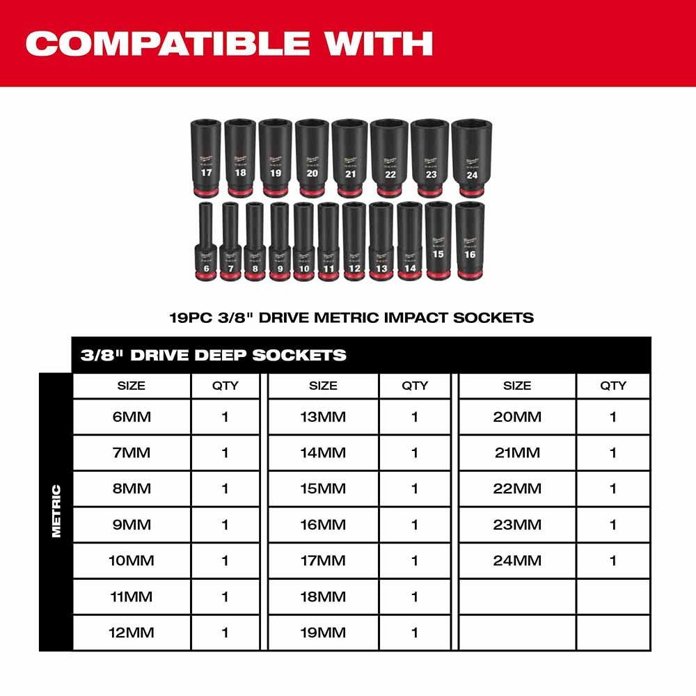 Milwaukee 49-66-6831 Shockwave Impact Duty Socket 3/8 Drice 19-Piece MM Tray Only