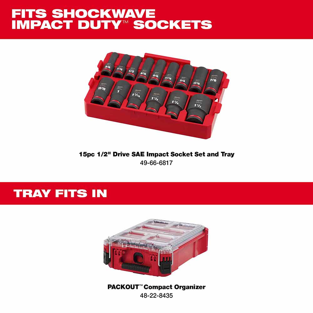 Milwaukee 49-66-6832 Shockwave Impact Duty Socket 1/2 Drice 15-Piece SAE Tray Only