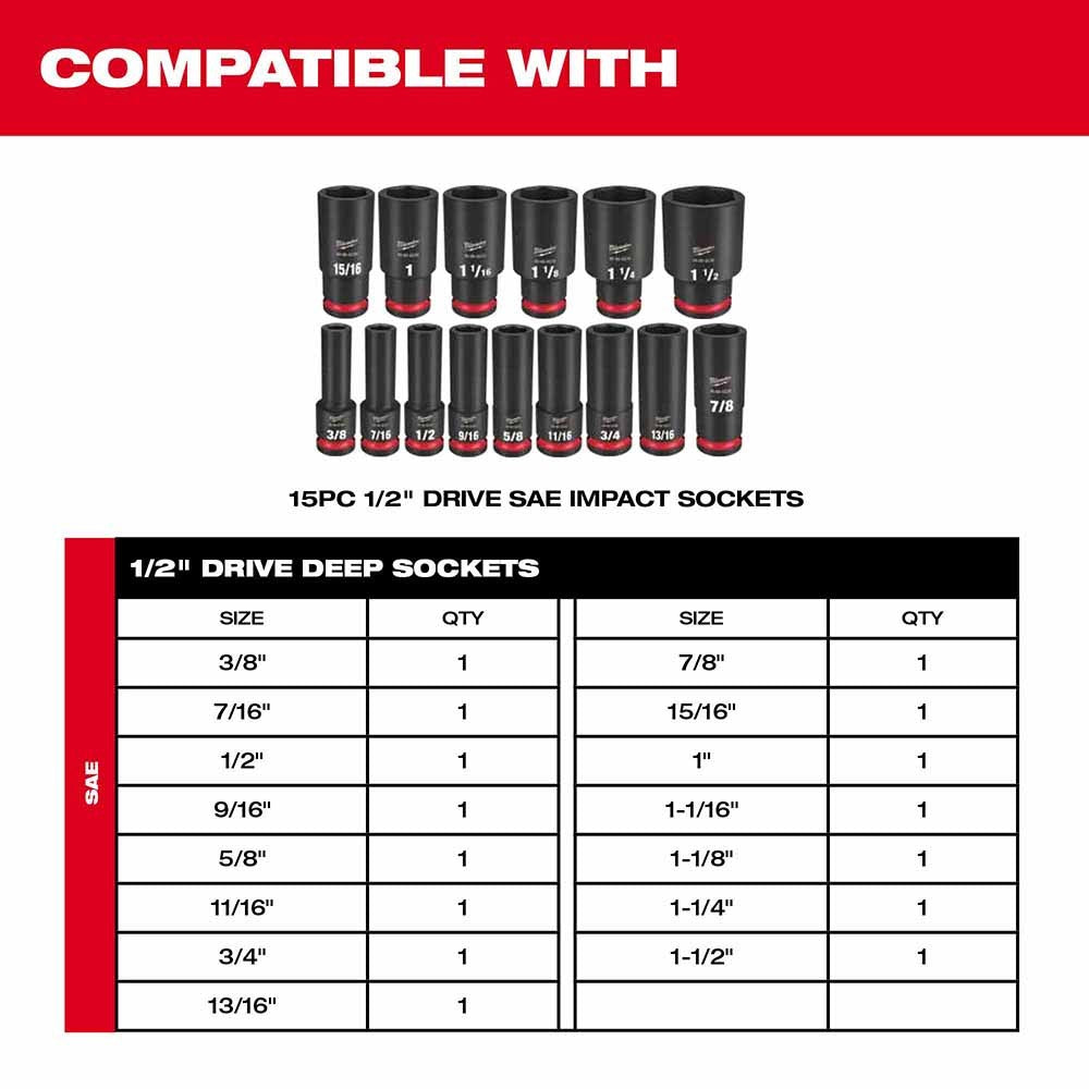 Milwaukee 49-66-6832 Shockwave Impact Duty Socket 1/2 Drice 15-Piece SAE Tray Only