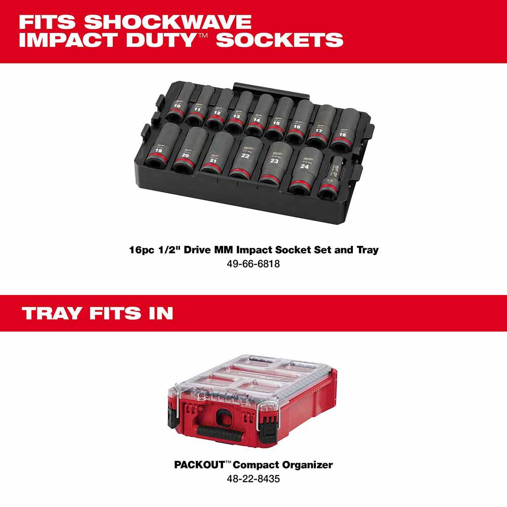 Milwaukee 49-66-6833 Shockwave Impact Duty Socket 1/2 Drive 16-Piece MM Tray Only