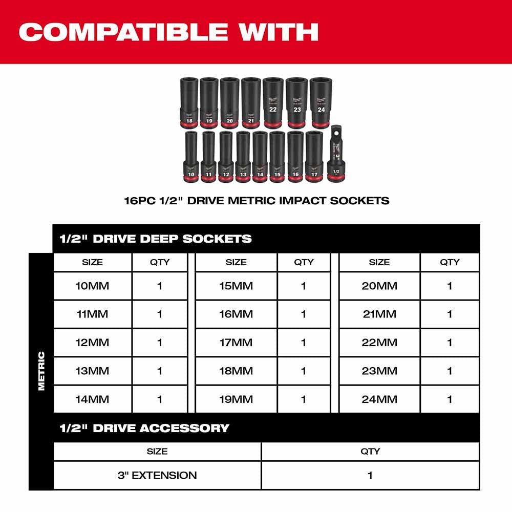 Milwaukee 49-66-6833 Shockwave Impact Duty Socket 1/2 Drive 16-Piece MM Tray Only