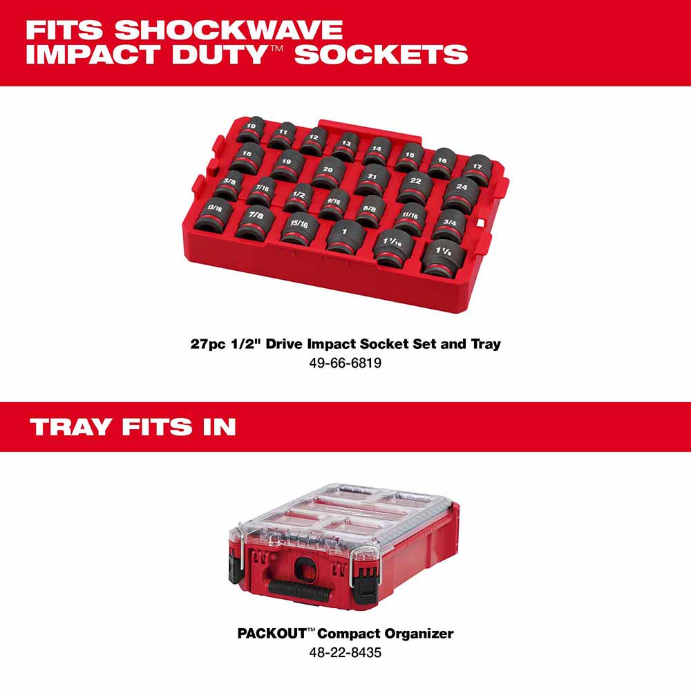 Milwaukee 49-66-6834 Shockwave Impact Duty Socket 1/2 Drive 27-Piece MM Tray Only