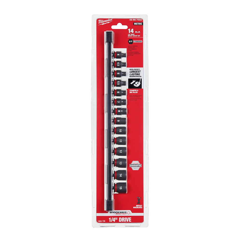 Milwaukee 49-66-7002 14PC SHOCKWAVE Impact Duty™  1/4 Drive Metric Standard 6 Point Socket Set