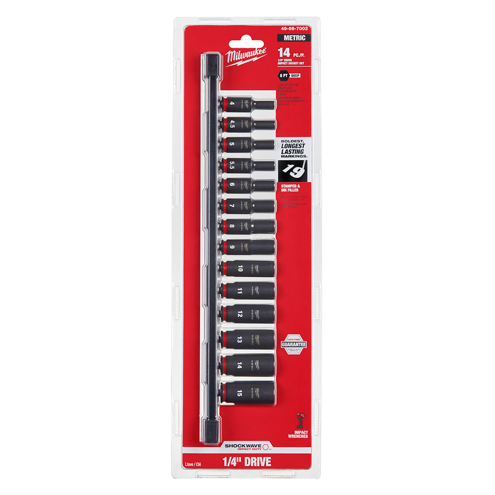 Milwaukee 49-66-7003 14Pc SHOCKWAVE Impact Duty™  1/4 Drive Metric Deep 6 Point Socket Set