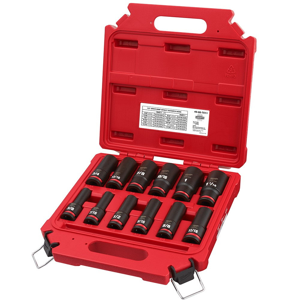 Milwaukee 49-66-7011 12PCSHOCKWAVE Impact Duty™ 1/2 Drive SAE Deep 6 Point Socket Set