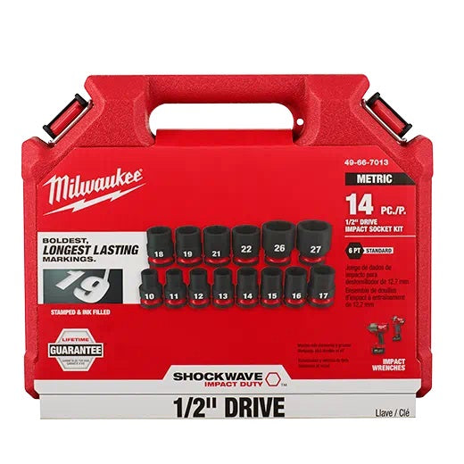 Milwaukee 49-66-7013 14PCSHOCKWAVE Impact Duty™ 1/2 Drive Metric Standard 6 Point Socket Set