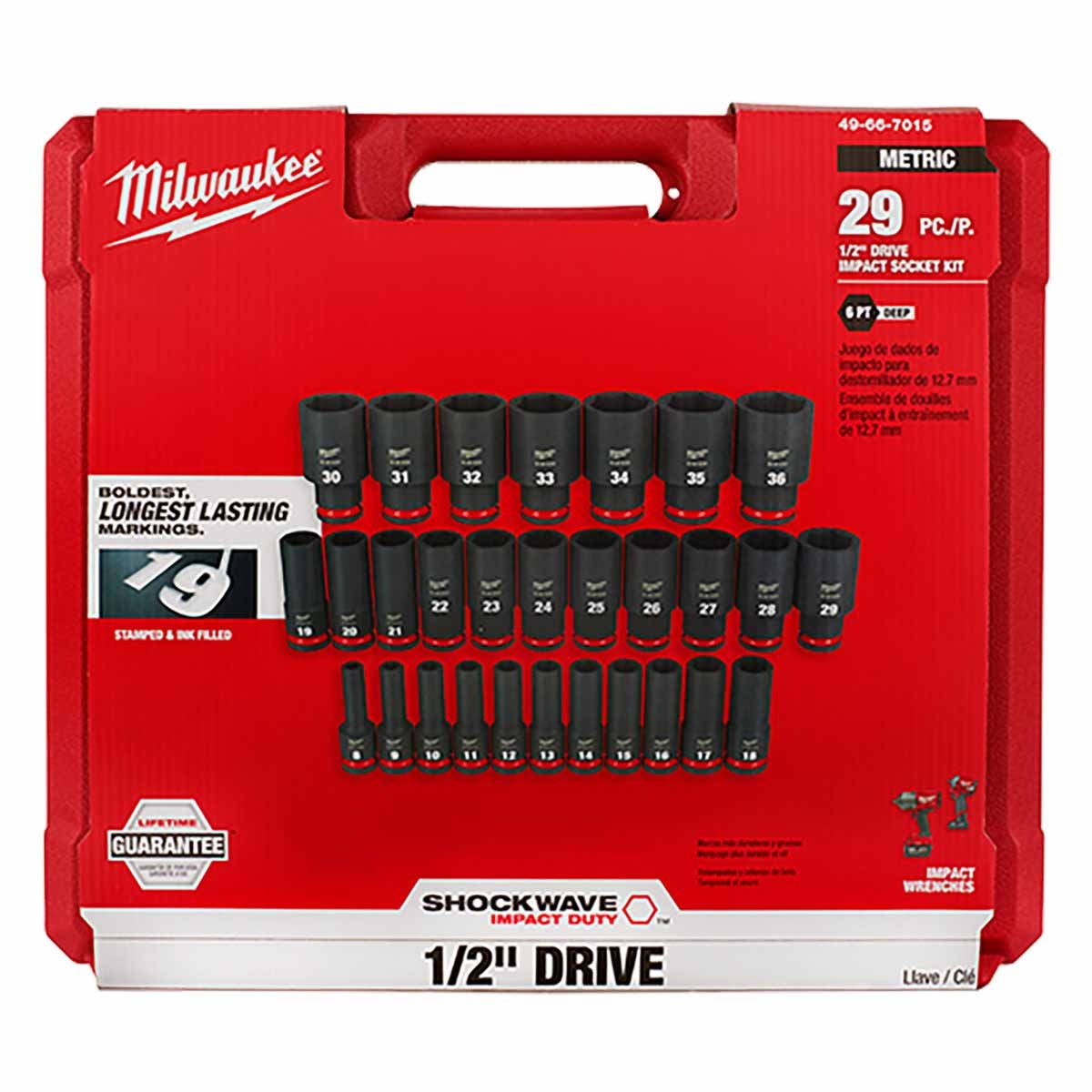 Milwaukee 49-66-7015 29PCS SHOCKWAVE Impact Duty™ 1/2 Drive Metric Deep 6 Point Socket Set