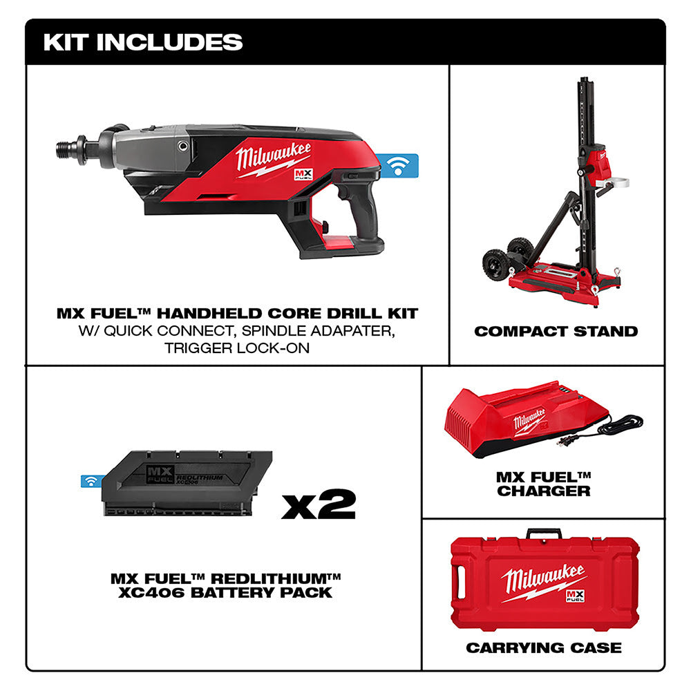 Milwaukee MXF301-2CXS MX FUEL Handheld Concrete Core Drill Kit w/ Stand, Two Batteries and Charger