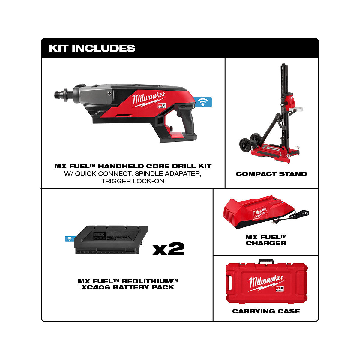 Milwaukee MXF301-2CXS MX FUEL Handheld Concrete Core Drill Kit w/ Stand, Two Batteries and Charger