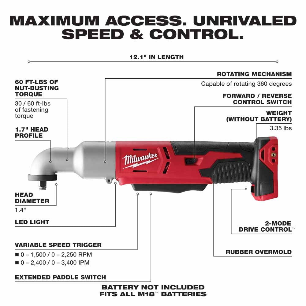 Milwaukee 2668-20 M18  2-Speed 3/8 Right Angle Impact Wrench, Bare Tool